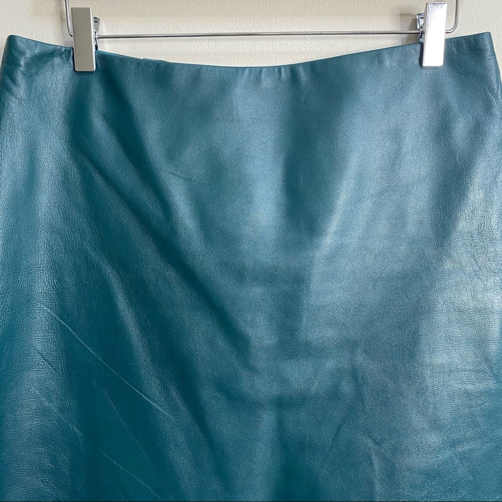 Nicole Miller Artelier Teal Leather Pencil Skirt Size 10 - Picture 2 of 12